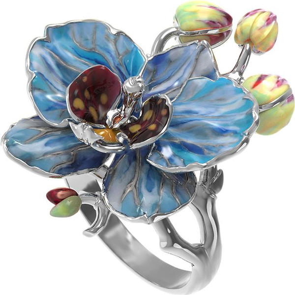 Кольцо из белого золота c эмаль