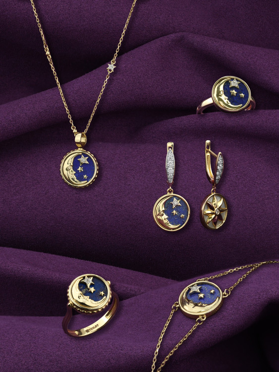 Кольцо из лимонного золота c бриллиантами и лазуритом