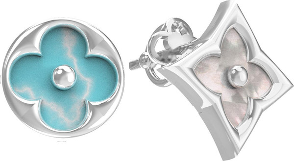 Серьги из белого золота c бирюзой и перламутром