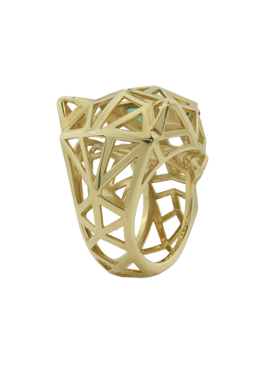 Кольцо из лимонного золота c изумрудом и ониксом