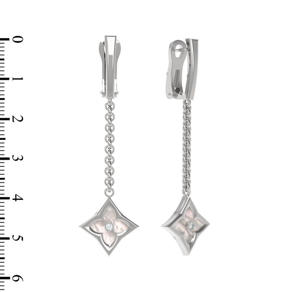 Серьги из белого золота c бриллиантами и перламутром