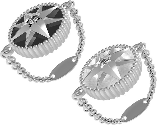 Кольцо из белого золота c фианитом, ониксом и перламутром