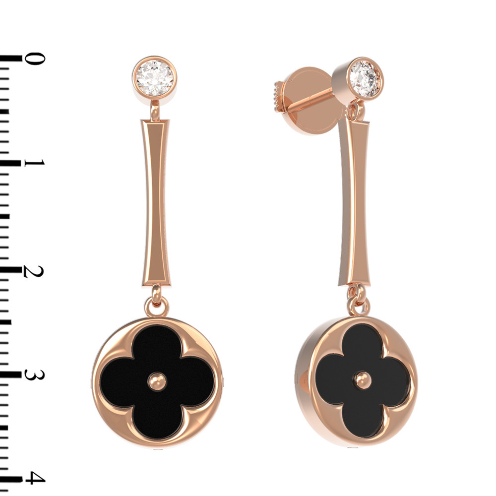 Серьги из золота c фианитом и ониксом