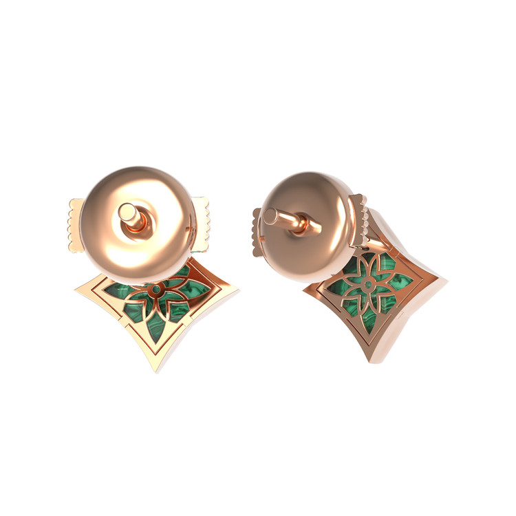 Серьги из золота c бриллиантами и малахитом