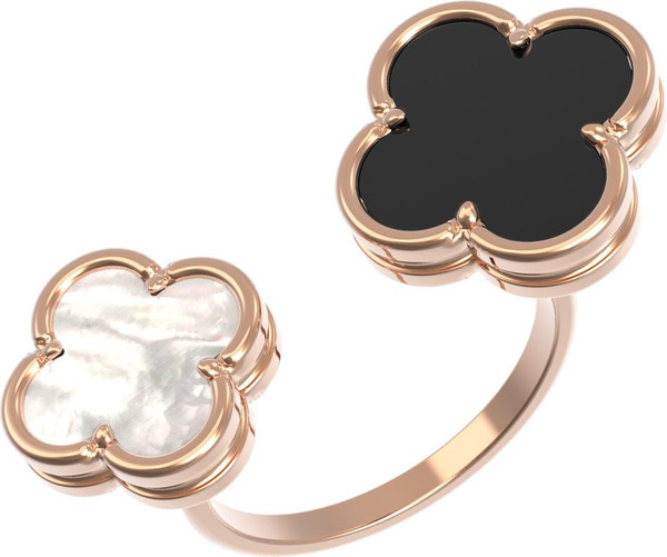 Кольцо из золота c ониксом и перламутром