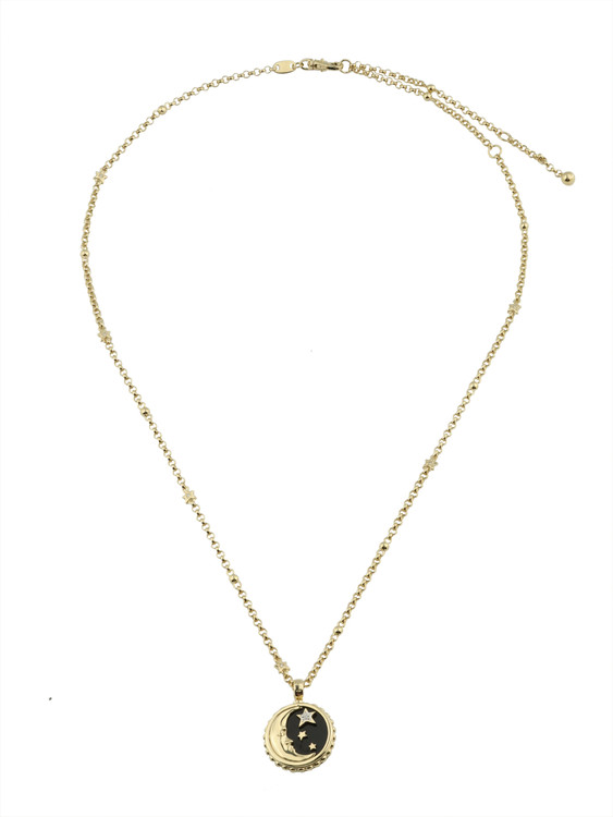 Колье из лимонного золота c бриллиантами, ониксом и перламутром