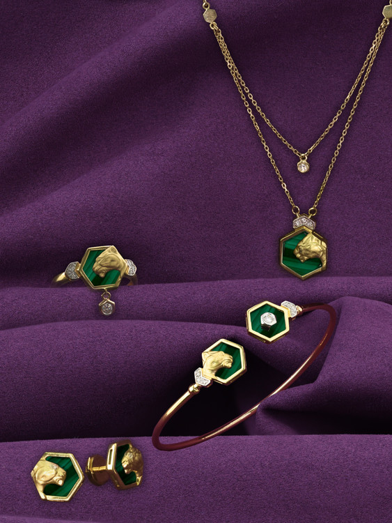 Колье из лимонного золота c бриллиантами и малахитом