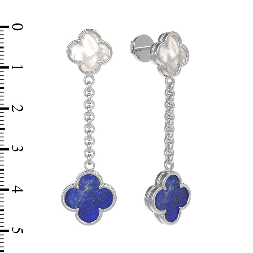 Серьги из белого золота c лазуритом и перламутром