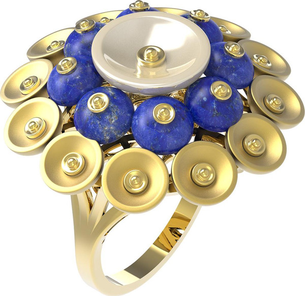 Кольцо из лимонного золота c лазуритом и перламутром