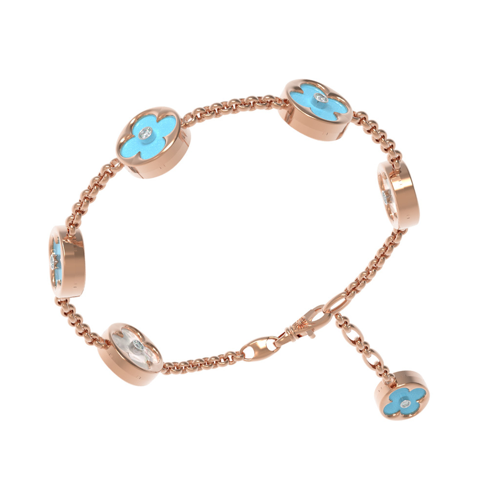 Браслет из золота c бриллиантами, бирюзой и перламутром