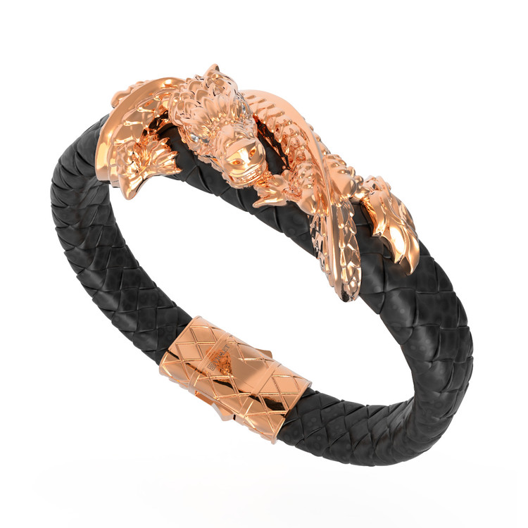 Браслет из золота c бриллиантами и кожаным шнурком