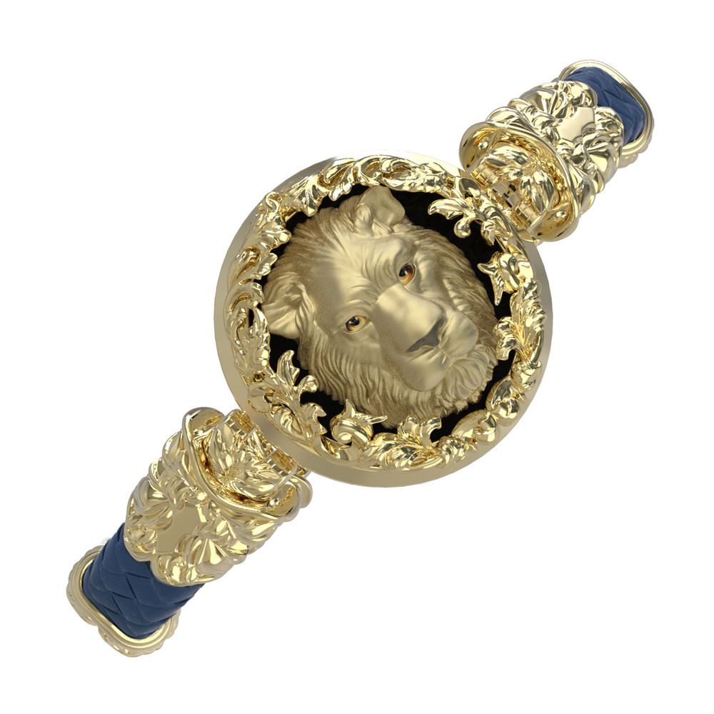 Браслет из лимонного золота c эмаль , кожаным шнурком и ониксом