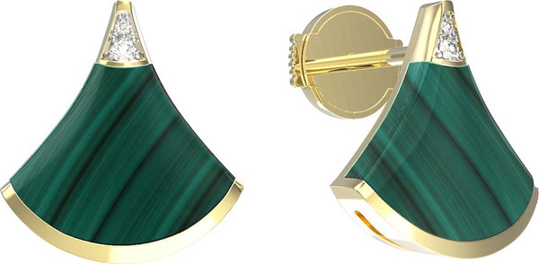 Серьги из лимонного золота c бриллиантами и малахитом