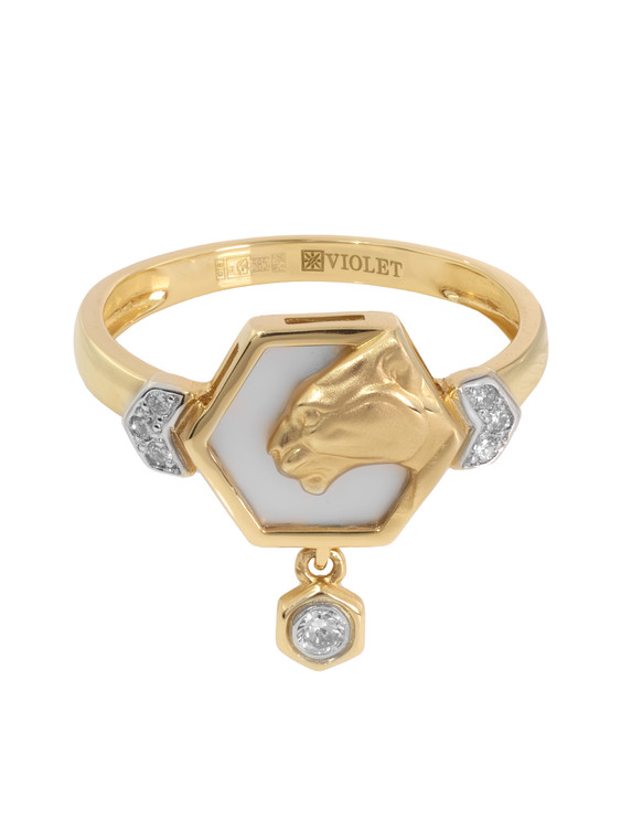 Кольцо из золота c бриллиантами и перламутром