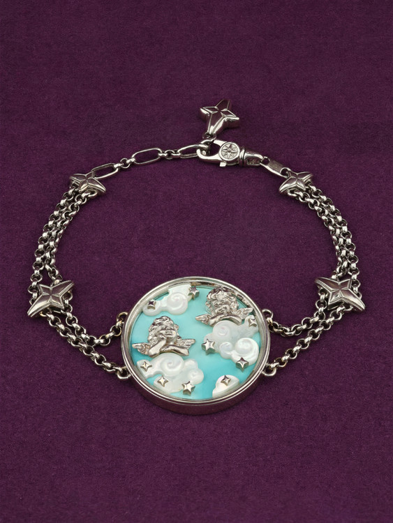 Браслет из белого золота c бирюзой и перламутром