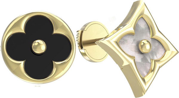 Серьги из лимонного золота c ониксом и перламутром