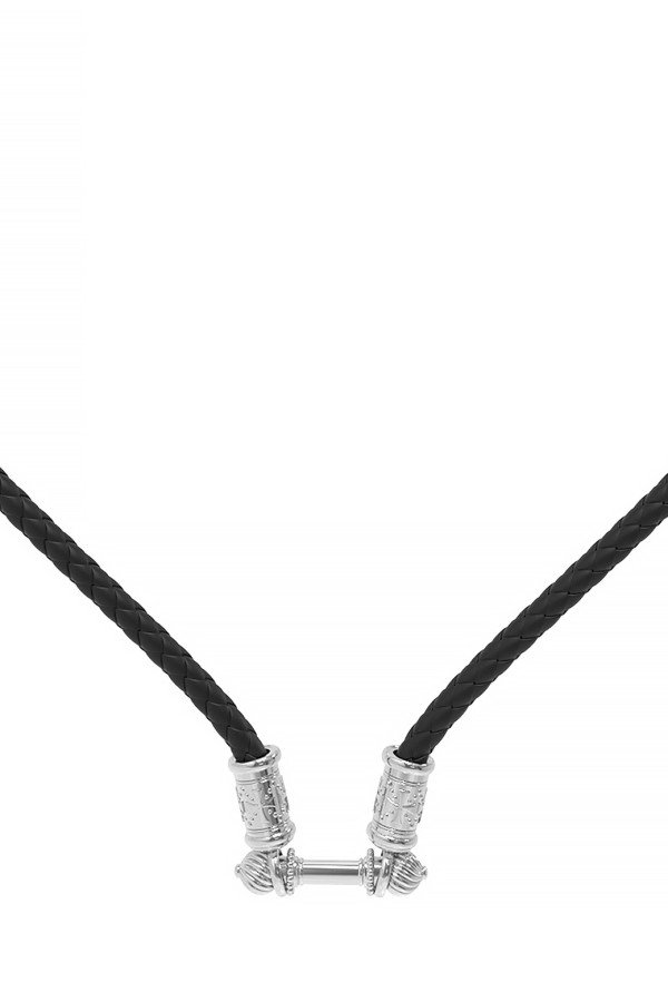 Шнурок кожаный из белого золота c кожаным шнурком