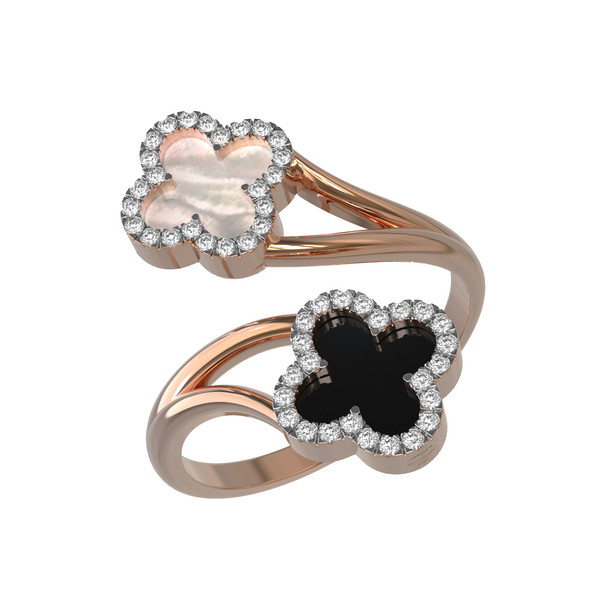 Кольцо из золота c бриллиантами, ониксом и перламутром