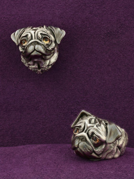 Кольцо из белого золота c эмалью