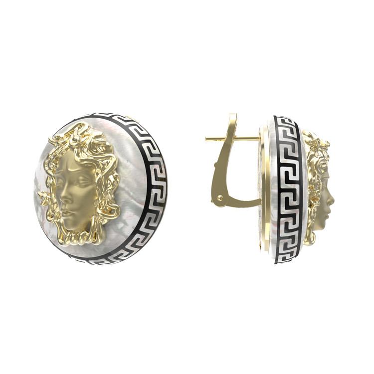 Серьги из лимонного золота c эмаль и перламутром