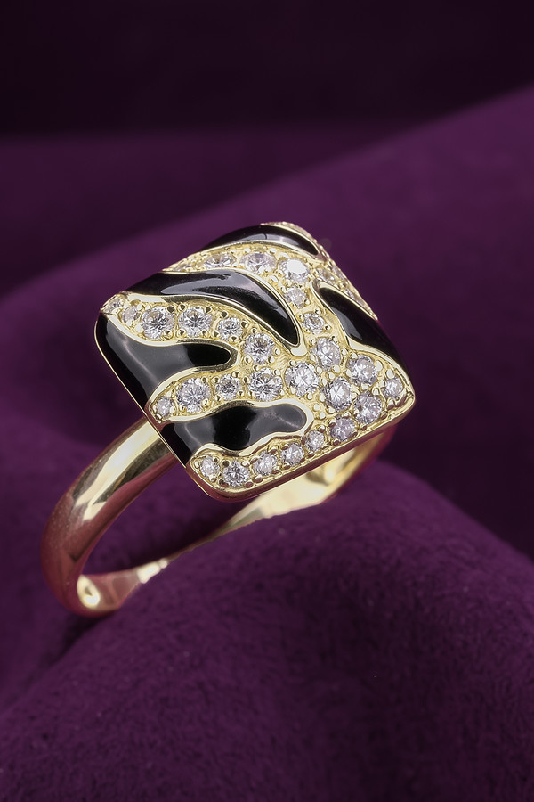 Кольцо из лимонного золота c эмаль и бриллиантами