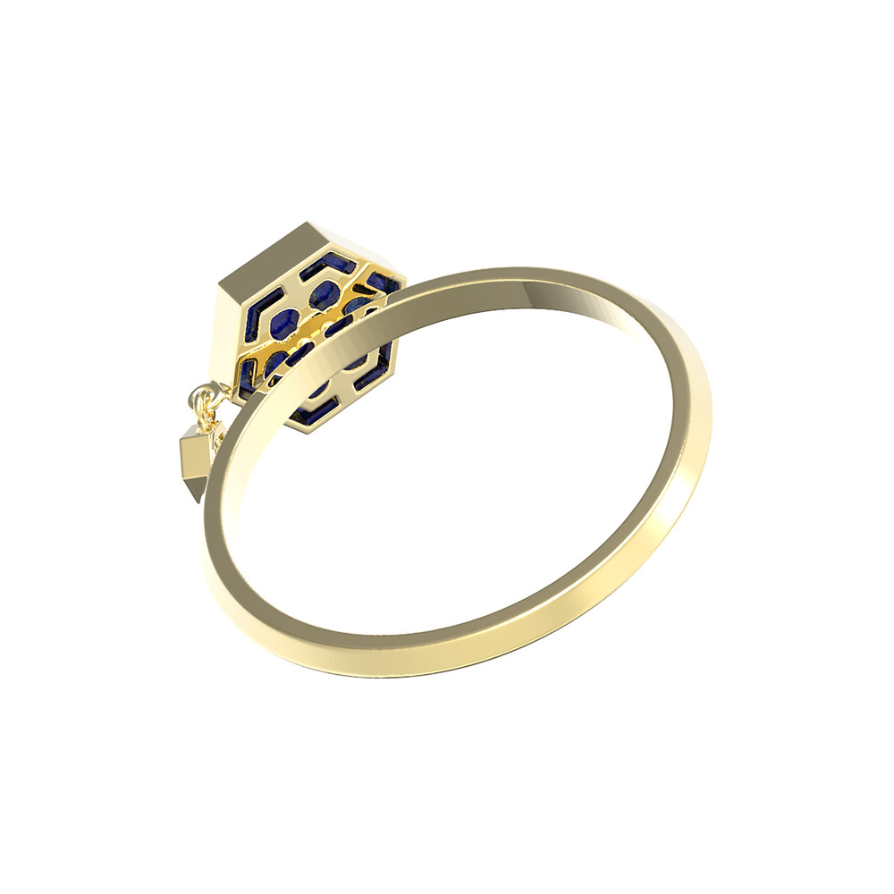 Кольцо из лимонного золота c бриллиантами и лазуритом