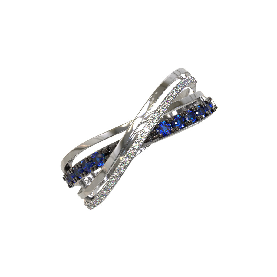 Кольцо из белого золота c бриллиантами и сапфиром