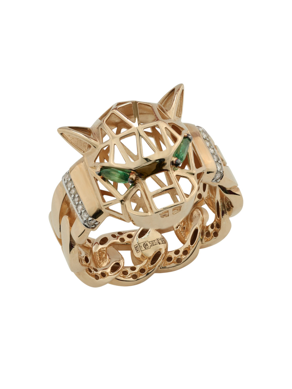 Кольцо из золота c бриллиантами и изумрудом