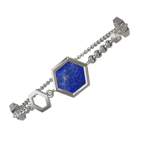 Браслет из белого золота c бриллиантами, лазуритом и перламутром