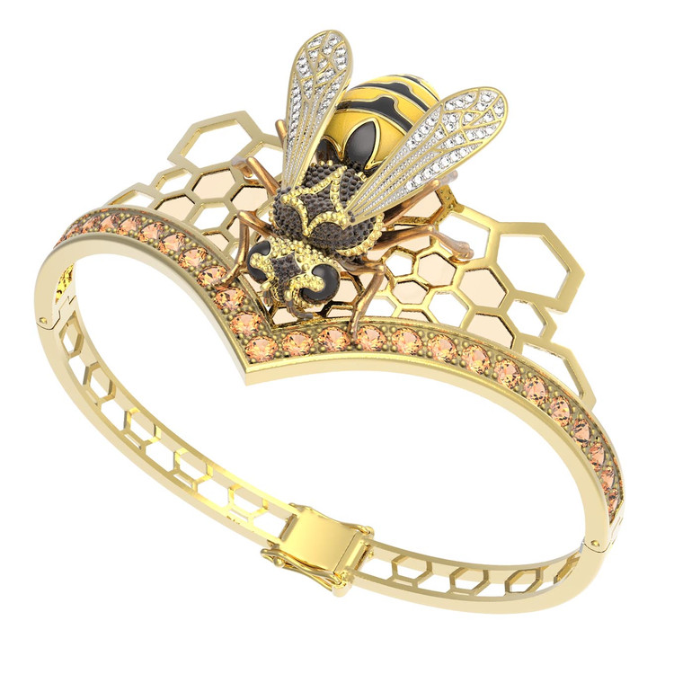 Браслет из лимонного золота c эмаль , фианитом, цитрином и эмалью