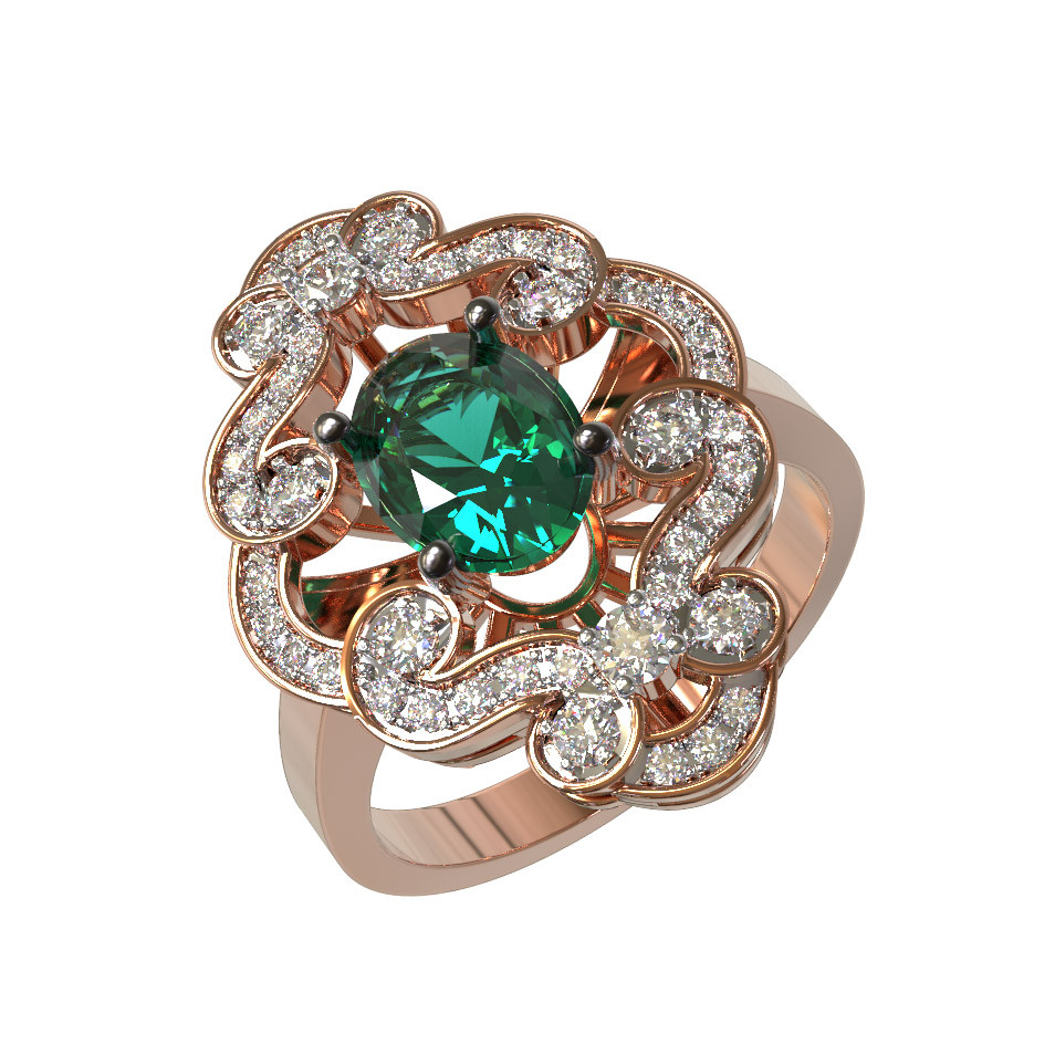 Кольцо из золота c бриллиантами и изумрудом
