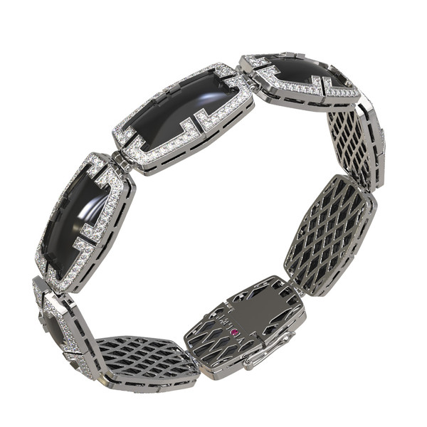 Браслет из белого золота c бриллиантами, рубином и ониксом