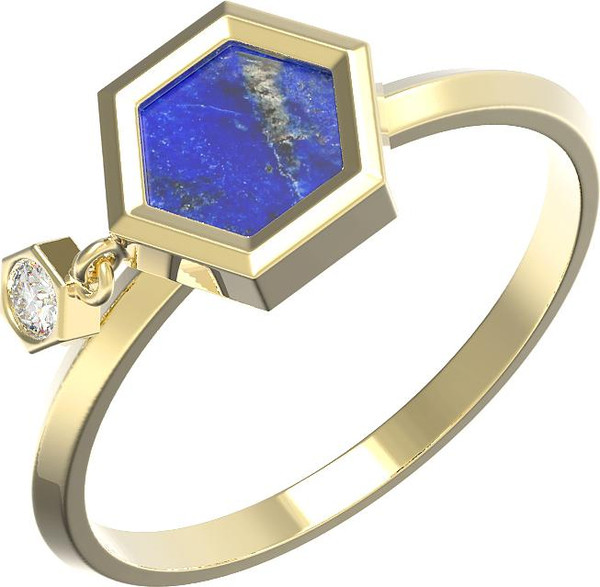 Кольцо из лимонного золота c бриллиантами и лазуритом