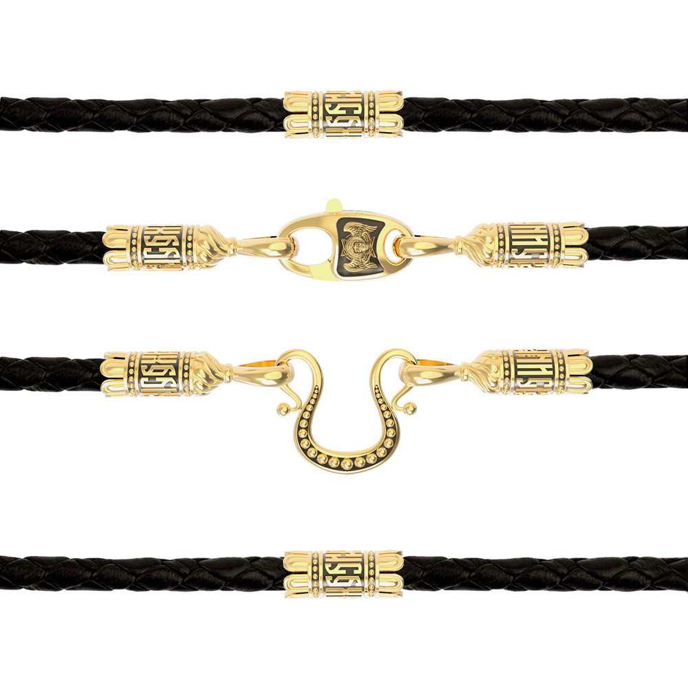 Шнурок кожаный из лимонного золота c кожаным шнурком