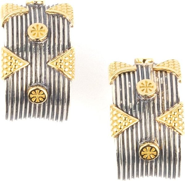 Серьги из серебра и золота c рубином