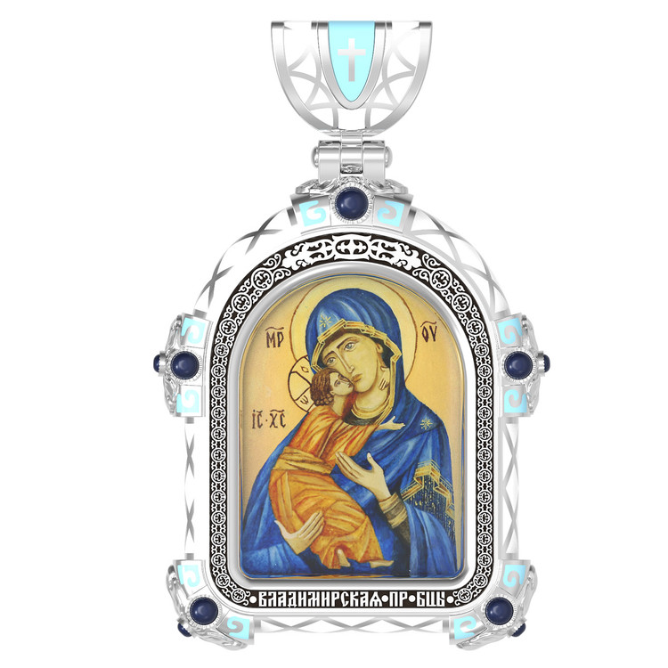 Образок из белого золота c эмаль , иконописью и темперой
