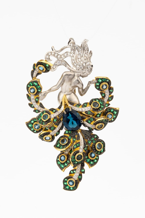 Брошь из лимонного золота c фианитом и топазом London