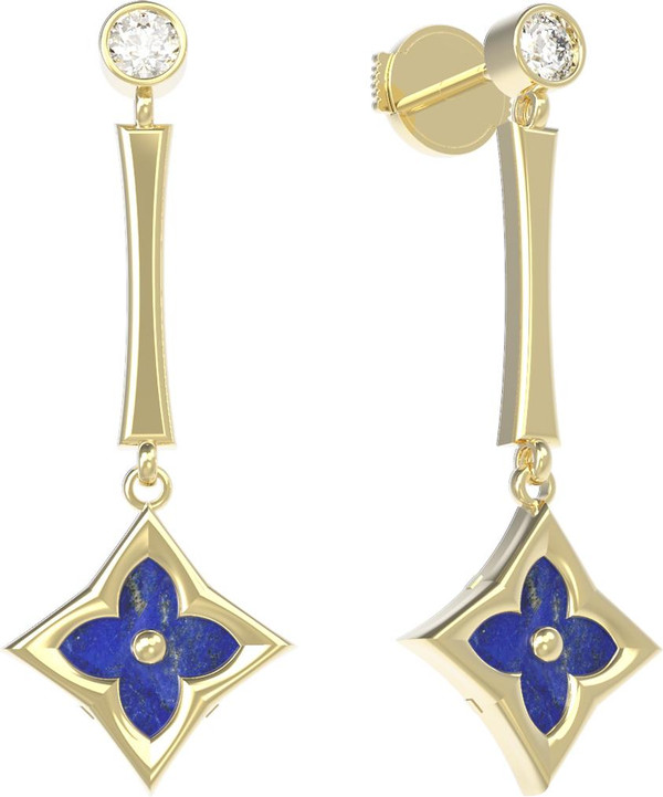 Серьги из лимонного золота c фианитом и лазуритом