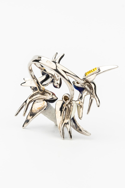 Кольцо из белого золота c эмалью