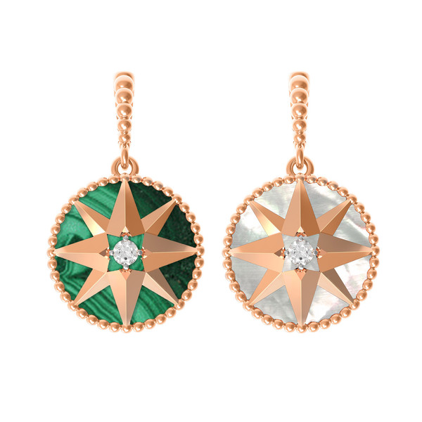 Подвеска из золота c фианитом, малахитом и перламутром