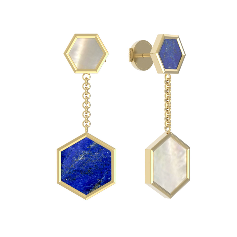 Серьги из лимонного золота c лазуритом и перламутром