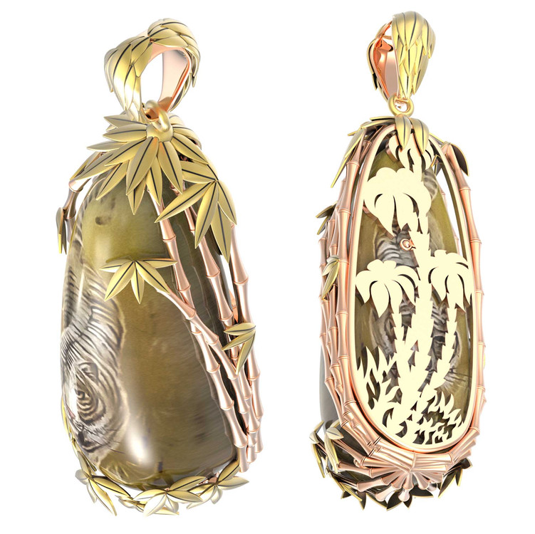 Подвеска из лимонного золота c росписным янтарём