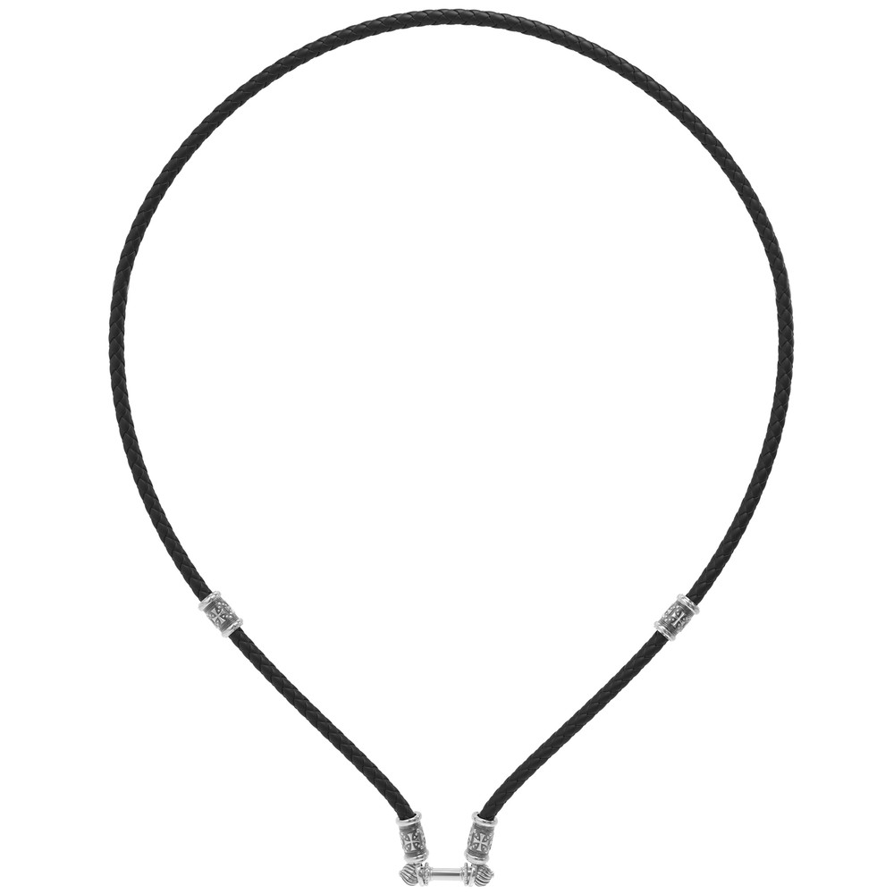 Шнурок кожаный из белого золота c кожаным шнурком