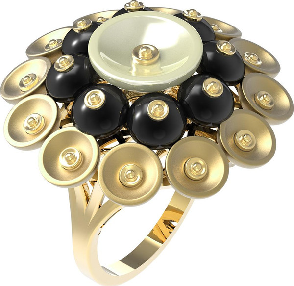 Кольцо из лимонного золота c ониксом и перламутром