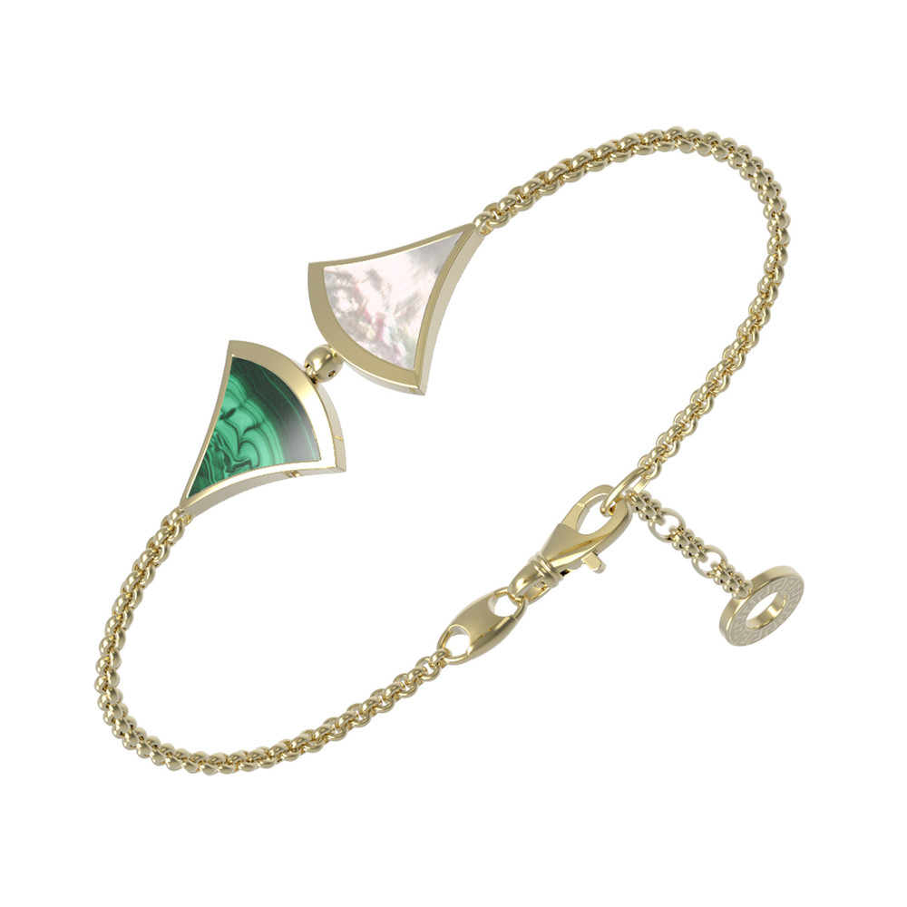 Браслет из лимонного золота c малахитом и перламутром