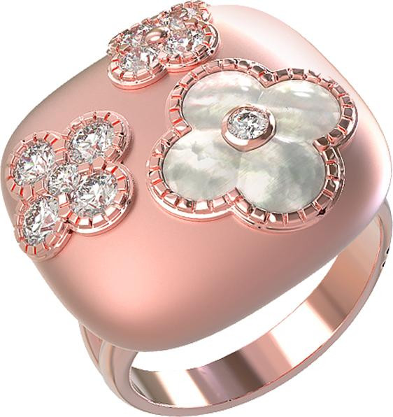 Кольцо из розового золота c бриллиантами и перламутром