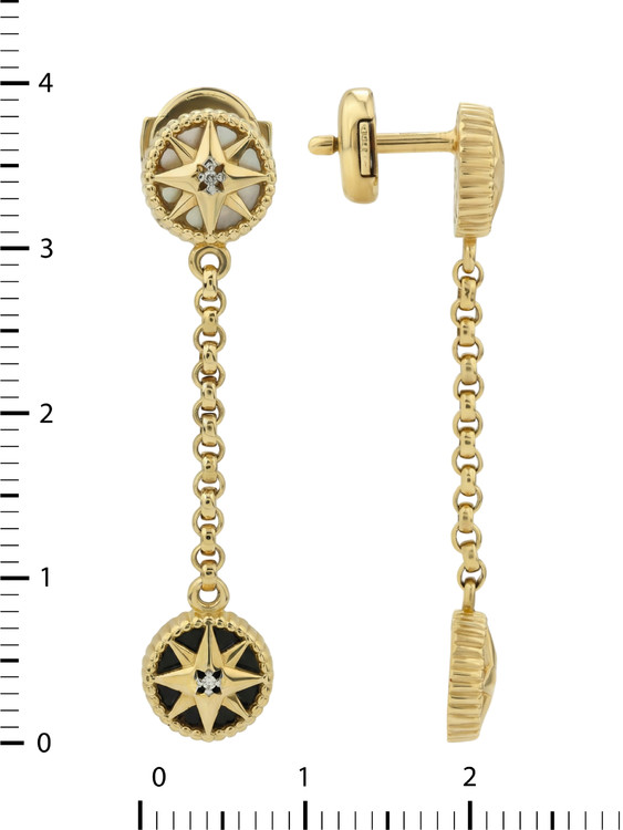 Серьги из лимонного золота c бриллиантами, ониксом и перламутром