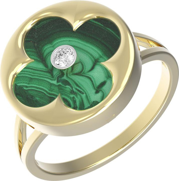 Кольцо из лимонного золота c бриллиантами и малахитом