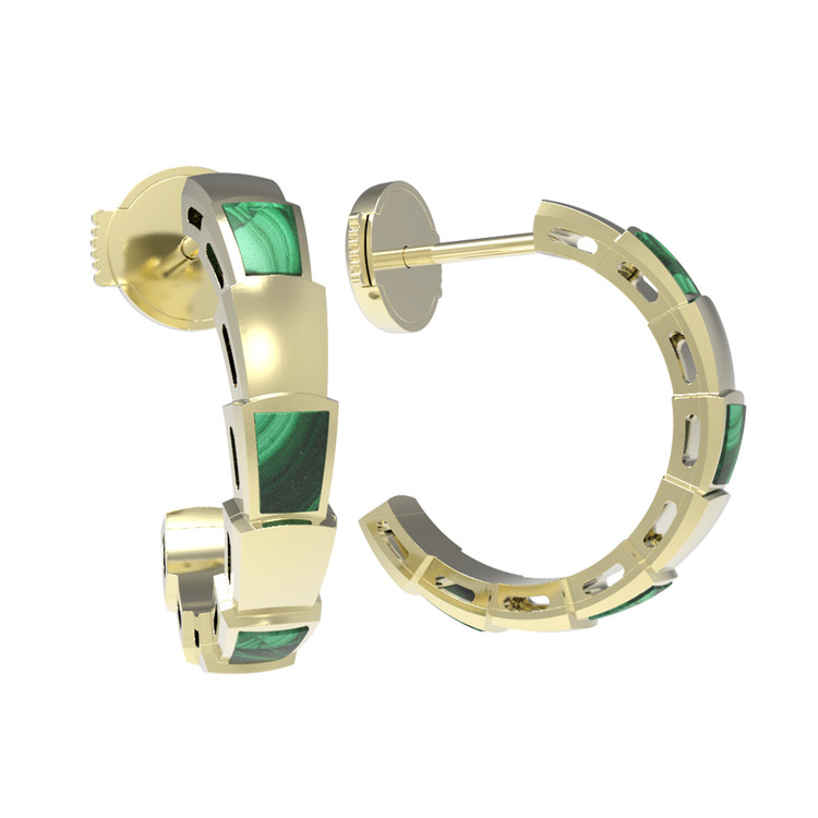 Серьги из лимонного золота c малахитом
