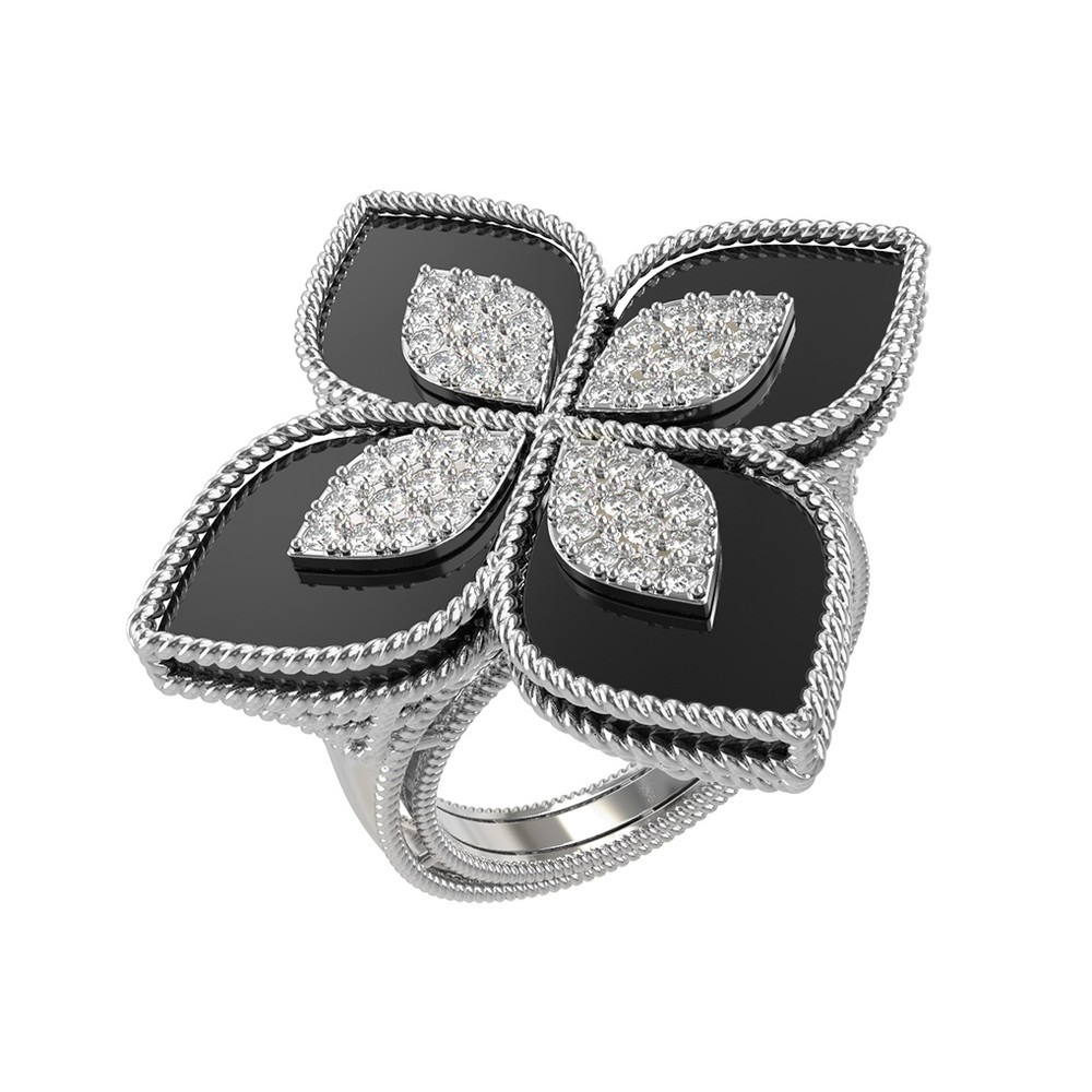 Кольцо из белого золота c бриллиантами и ониксом